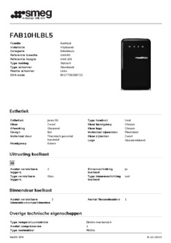 Product informatie SMEG koelkast zwart FAB10HLBL5