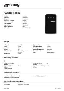 Product informatie SMEG koelkast zwart FAB10HLBL6