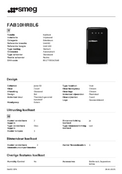 Product informatie SMEG koelkast zwart FAB10HRBL6