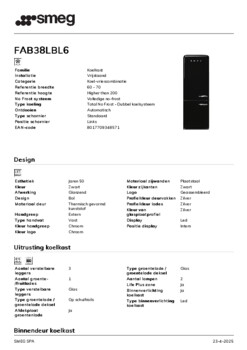 Product informatie SMEG koelkast zwart FAB38LBL6