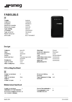Product informatie SMEG koelkast zwart FAB5LBL6