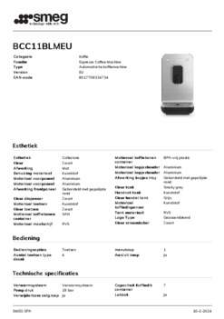 Product informatie SMEG koffiemachine BCC11BLMEU