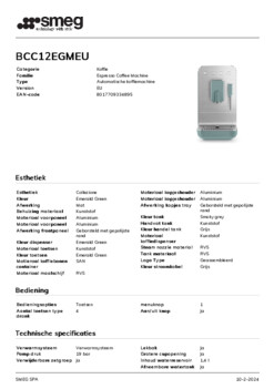 Product informatie SMEG koffiemachine BCC12EGMEU