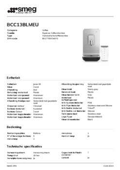 Product informatie SMEG koffiemachine BCC13BLMEU