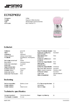 Product informatie SMEG koffiemachine ECF02PKEU