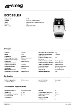 Product informatie SMEG koffiemachine ECF03BLEU