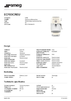 Product informatie SMEG koffiemachine ECF03CREU