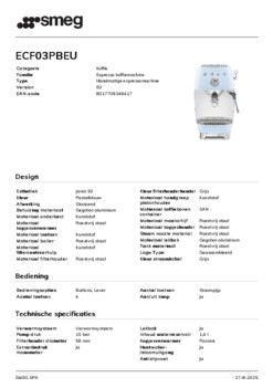 Product informatie SMEG koffiemachine ECF03PBEU