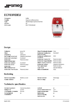 Product informatie SMEG koffiemachine ECF03RDEU