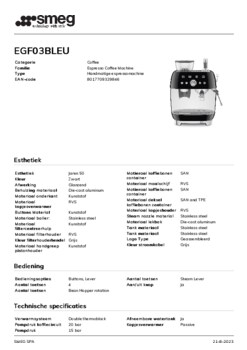 Product informatie SMEG koffiemachine EGF03BLEU