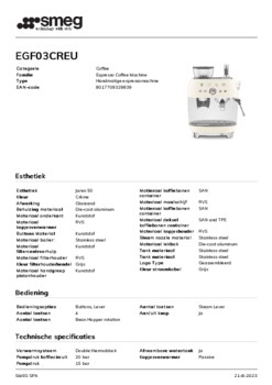 Product informatie SMEG koffiemachine EGF03CREU