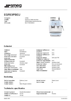 Product informatie SMEG koffiemachine EGF03PBEU