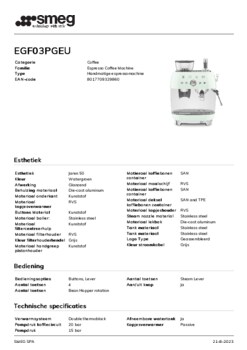 Product informatie SMEG koffiemachine EGF03PGEU