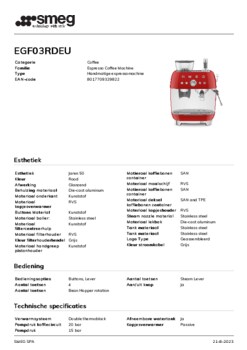 Product informatie SMEG koffiemachine EGF03RDEU