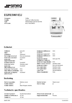 Product informatie SMEG koffiemachine EGF03WHEU