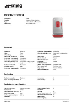Product informatie SMEG koffiemachine mat rood BCC02RDMEU