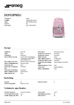 Product informatie SMEG koffiemachine roze DCF02PKEU