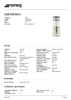 Product informatie SMEG koffiemolen CGF03CREU