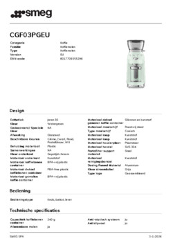 Product informatie SMEG koffiemolen CGF03PGEU