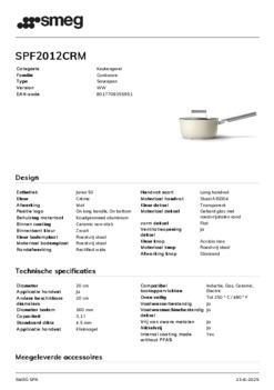 Product informatie SMEG kookpan creme SPF2012CRM