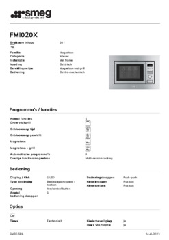 Product informatie SMEG magnetron met grill inbouw FMI020X