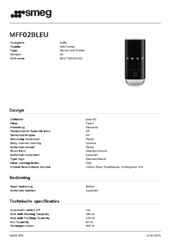 Product informatie SMEG melkopschuimer MFF02BLEU