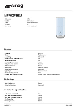 Product informatie SMEG melkopschuimer MFF02PBEU
