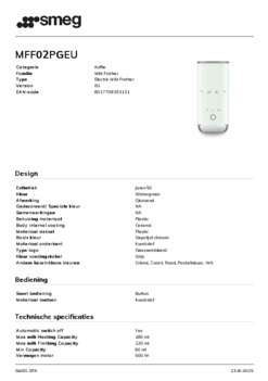 Product informatie SMEG melkopschuimer MFF02PGEU