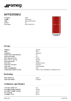 Product informatie SMEG melkopschuimer MFF02RDEU