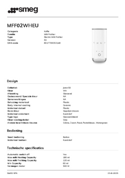 Product informatie SMEG melkopschuimer MFF02WHEU