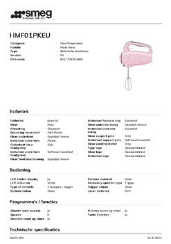 Product informatie SMEG mixer roze HMF01PKEU
