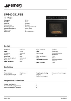 Product informatie SMEG oven inbouw SF6400S1PZB