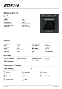 Product informatie SMEG oven inbouw SF69M3TNO