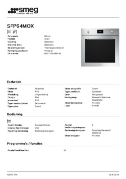 Product informatie SMEG oven inbouw SFP64MOX