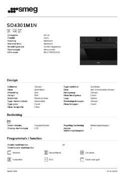 Product informatie SMEG oven met magnetron inbouw SO4301M1N