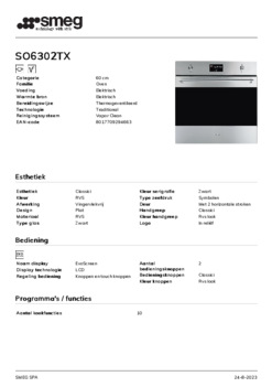 Product informatie SMEG oven inbouw SO6302TX