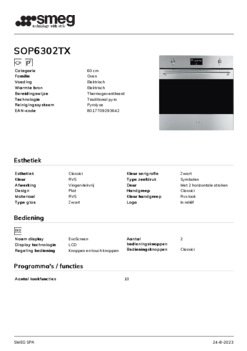 Product informatie SMEG oven inbouw rvs SOP6302TX