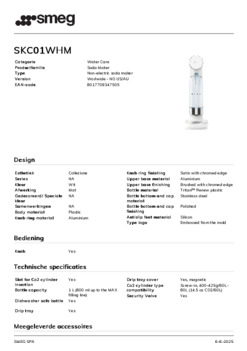 Product informatie SMEG soda maker wit SKC01WHM