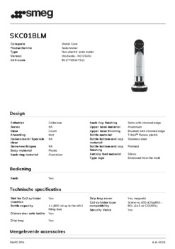 Product informatie SMEG soda maker zwart SKC01BLM