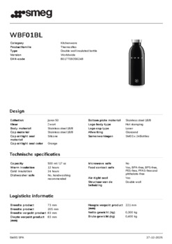 Product informatie SMEG waterfles WBF01BL