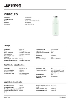 Product informatie SMEG waterfles WBF01PG