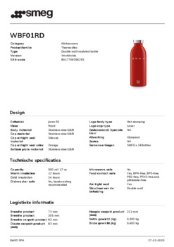 Product informatie SMEG waterfles WBF01RD