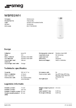 Product informatie SMEG waterfles WBF01WH