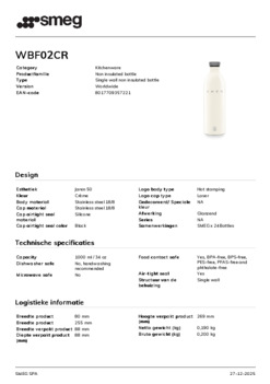 Product informatie SMEG waterfles WBF02CR