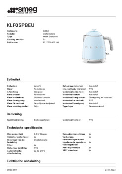 Product informatie SMEG waterkoker KLF05PBEU