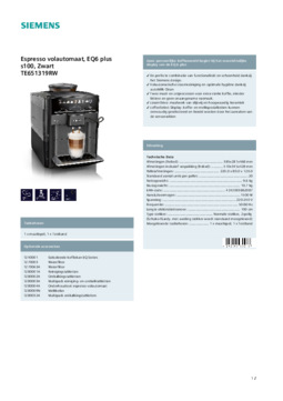 Product informatie Siemens koffiemachine TE651319RW