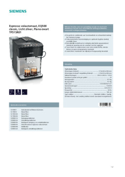 Product informatie Siemens koffiemachine TP515R01