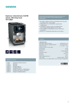Product informatie Siemens koffiemachine TP715R01