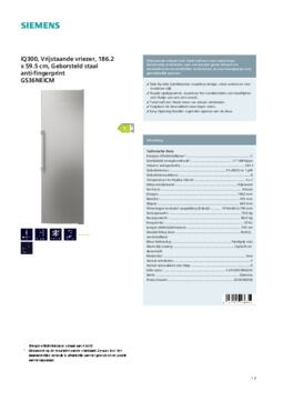 Product informatie Siemens vrieskast GS36NEICM