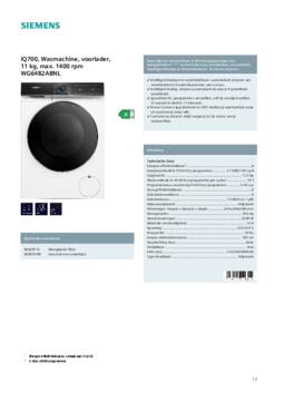Product informatie Siemens wasmachine WG64B2ABNL